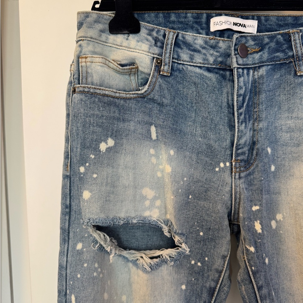 Fashion Nova Blue Skinny Jeans Distressed Artistic